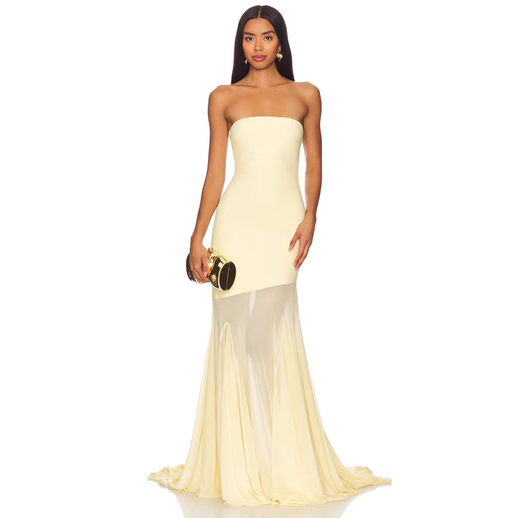 Strapless Bodycon Mesh Dress For Women, Fitted, Solid Color, SoHo, BYMANYC New York.-1