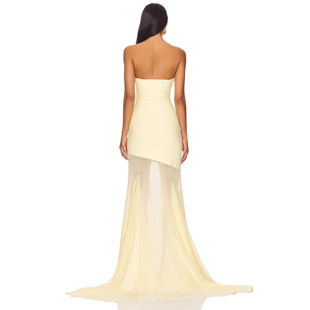 Strapless Bodycon Mesh Dress For Women, Fitted, Solid Color, SoHo, BYMANYC New York.-2