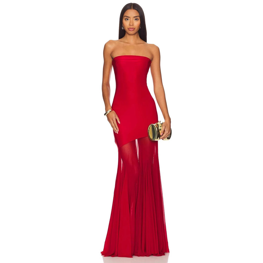 Strapless Bodycon Mesh Dress For Women, Fitted, Solid Color, SoHo, BYMANYC New York.-3
