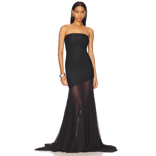 Strapless Bodycon Mesh Dress For Women, Fitted, Solid Color, SoHo, BYMANYC New York.-0