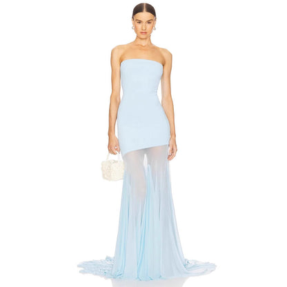 Strapless Bodycon Mesh Dress For Women, Fitted, Solid Color, SoHo, BYMANYC New York.-4