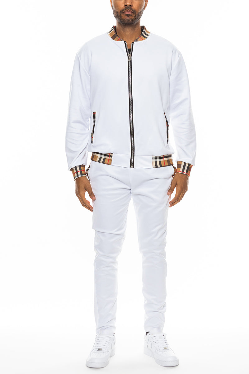 Checkered Detail Track Jacket Set-7