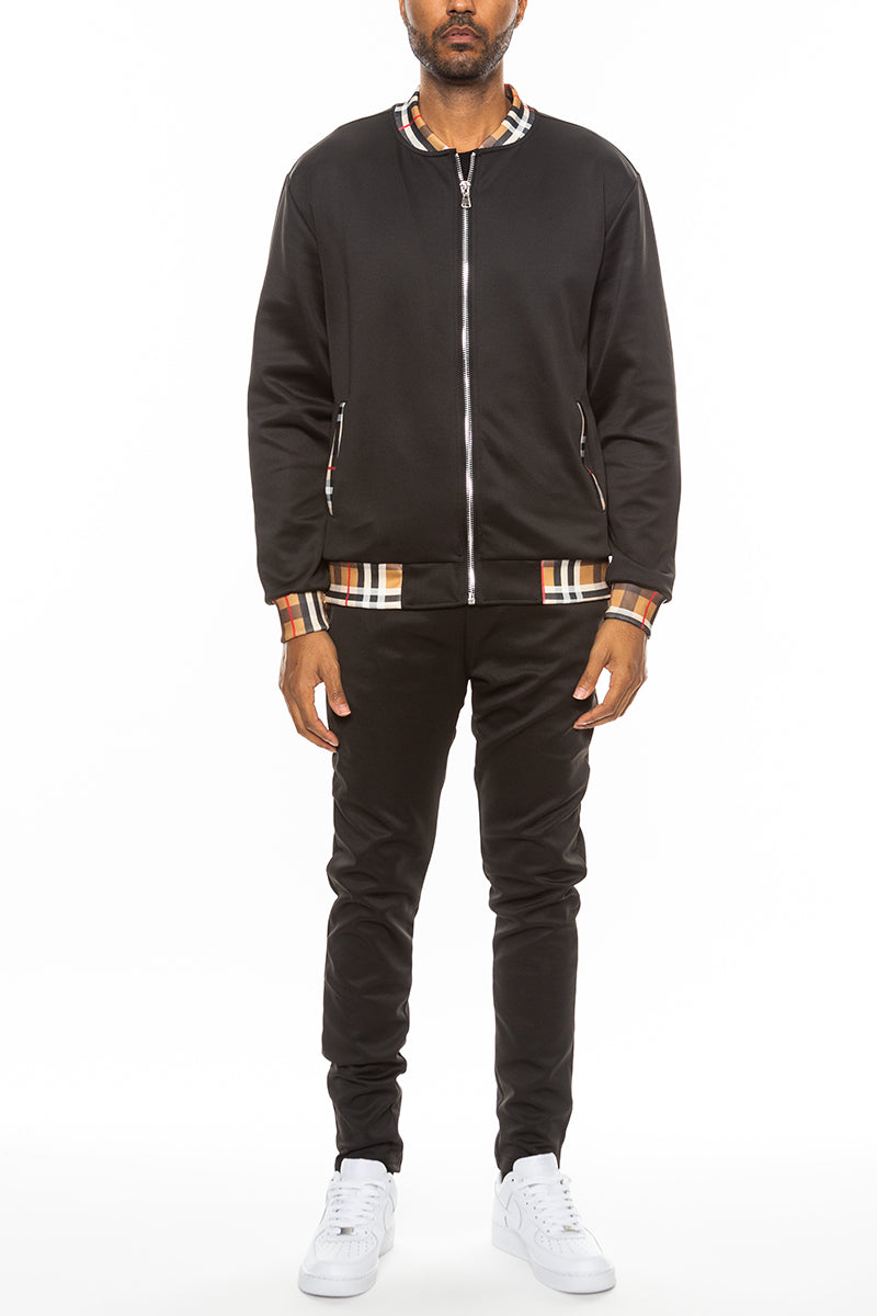 Checkered Detail Track Jacket Set-5