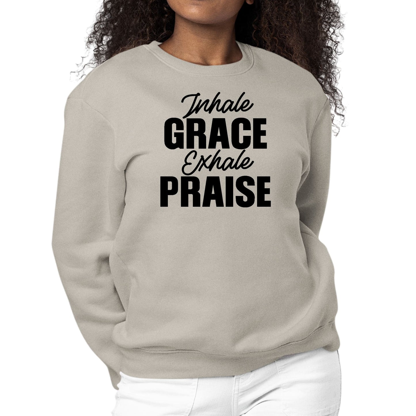 Womens Graphic Sweatshirt Inhale Grace Exhale Praise Black-4