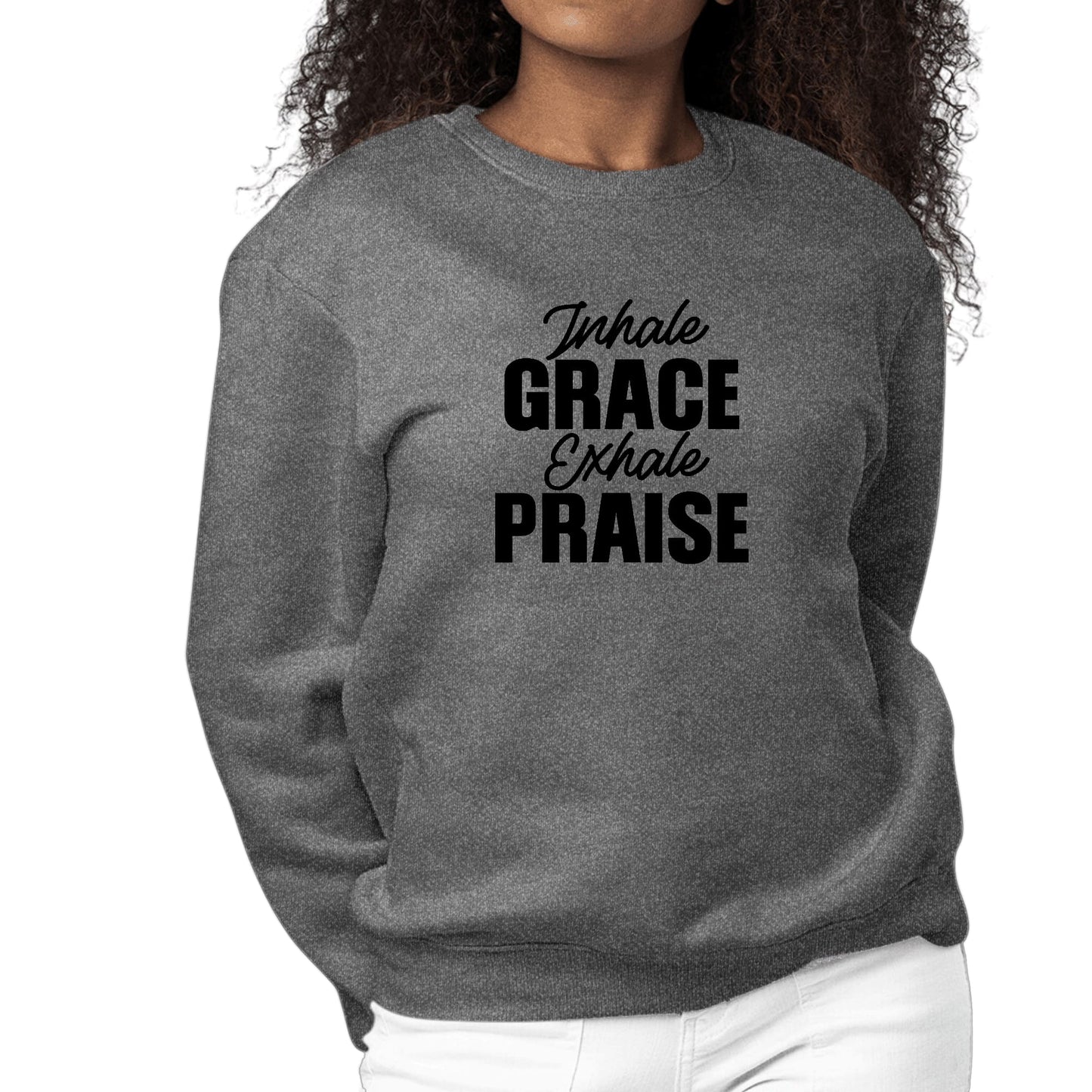 Womens Graphic Sweatshirt Inhale Grace Exhale Praise Black-6