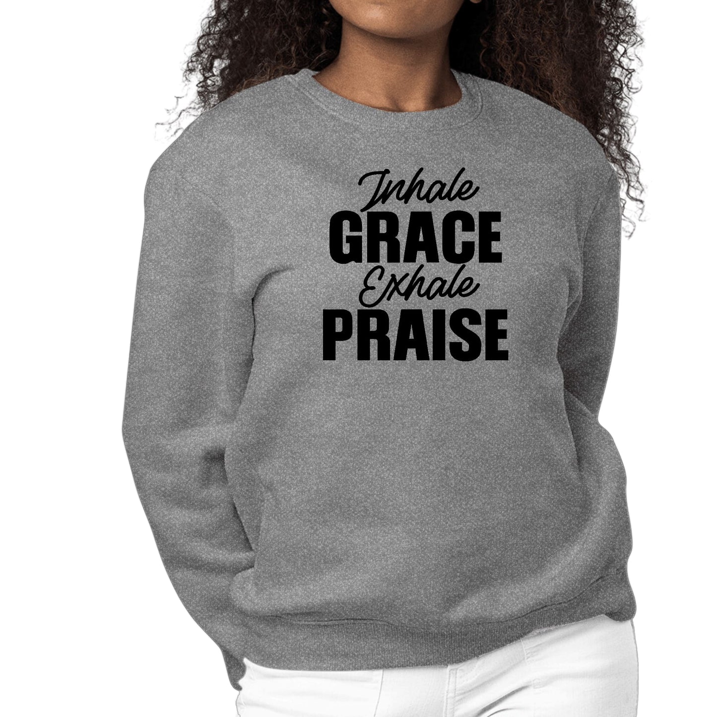 Womens Graphic Sweatshirt Inhale Grace Exhale Praise Black-7
