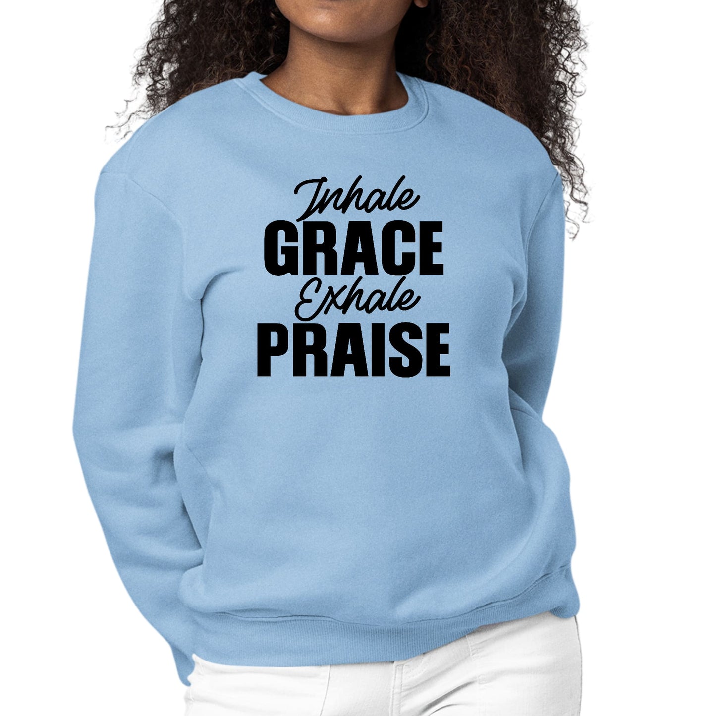 Womens Graphic Sweatshirt Inhale Grace Exhale Praise Black-5