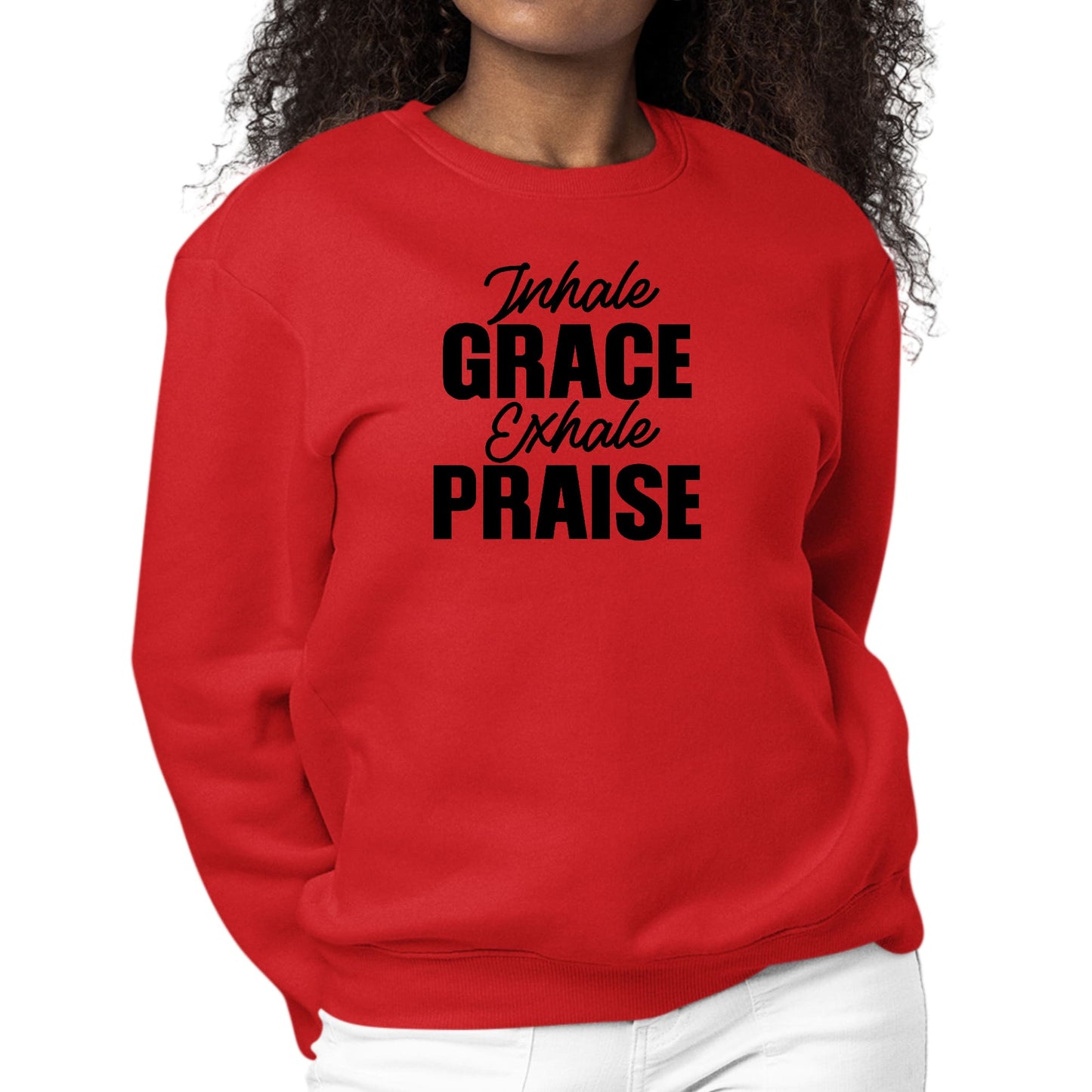 Womens Graphic Sweatshirt Inhale Grace Exhale Praise Black-1