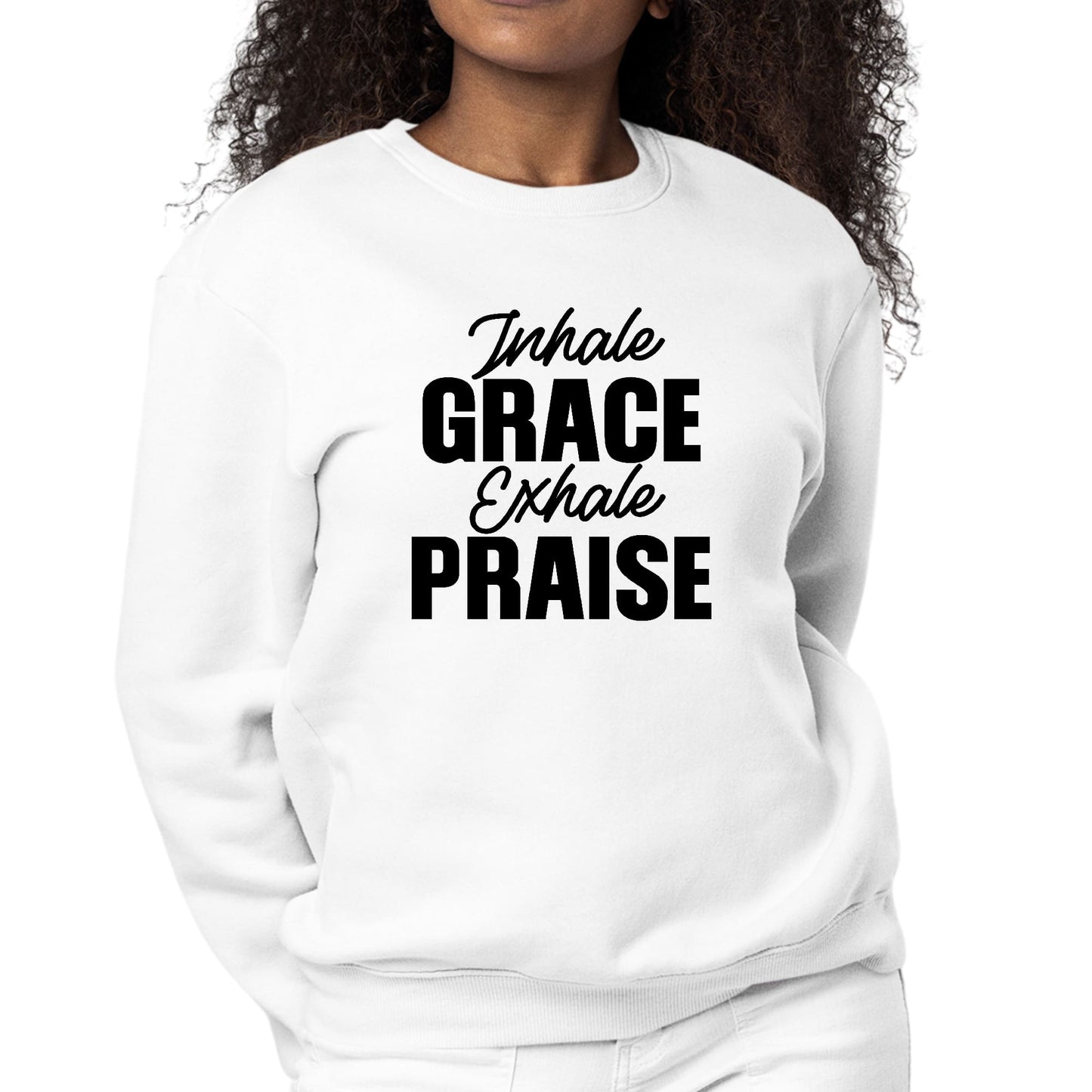Womens Graphic Sweatshirt Inhale Grace Exhale Praise Black-0