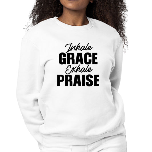 Womens Graphic Sweatshirt Inhale Grace Exhale Praise Black-0